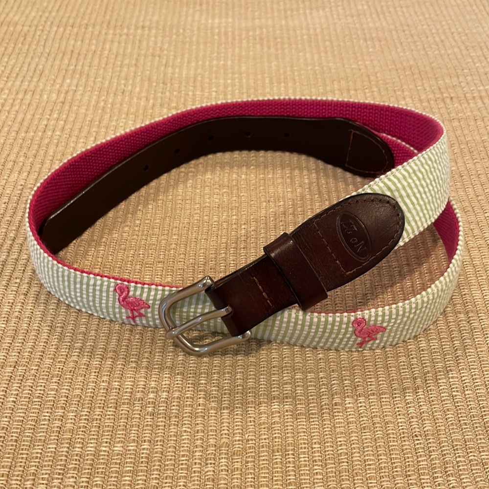 No 27 Men’s Belt Seersucker Green/White inside is Pink Size 36